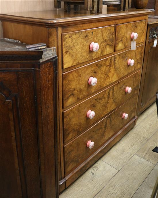 A Victorian burr walnut chest of drawers W.117cm